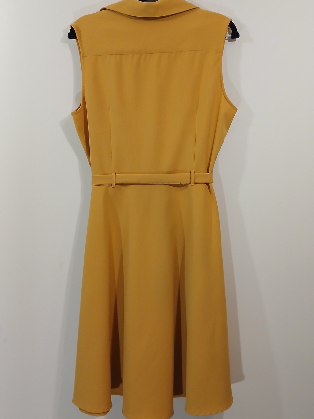 Mustard Yellow Sleeveless Shirt Midi Dress w/ Button Front & Waist Belt size 12 - Picture 7 of 7